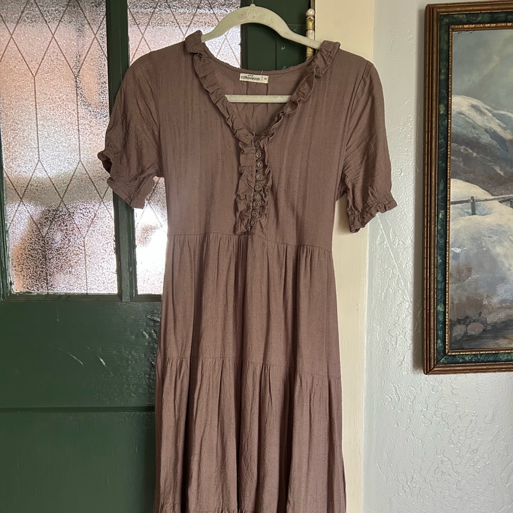 Little Cottonwood Earthy purple Ruffled Midi Dress